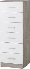 Cómoda de 6 Gavetas Alta para Quarto com Sistema Antitombo 40x40x110 cm Cinza-claro e Branco