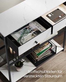 Mesa consola estreita com duas gavetas em tecido 24 x 76 x 80 cm Branco + Preto