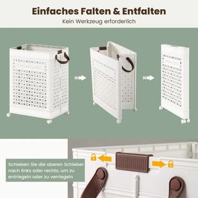 Cesto de roupa de 75L com rodas, coletor de roupa que economiza espaço, recipiente de armazenamento branco