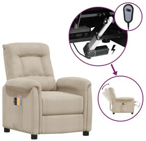 vidaXL Poltrona de massagens elétrica tecido de microfibra cor creme
