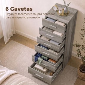 Cómoda Alta com 6 Gavetas para Quarto com Sistema Anti-Tombo 40x40x110 cm Cinzento-claro e Branco