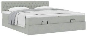 Estrutura cama otomana colchões 200x200cm veludo cinzento claro