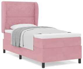 Cama com Estrado e Colchão Rosa 90 x 190 cm em Veludo