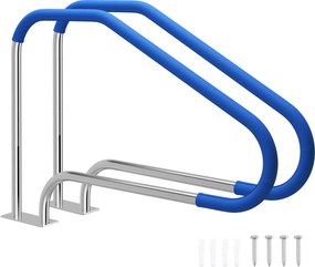 Conjunto de 2 corrimões de piscina em aço inoxidável com capa antiderrapante e base de instalação rápida para interior e exterior