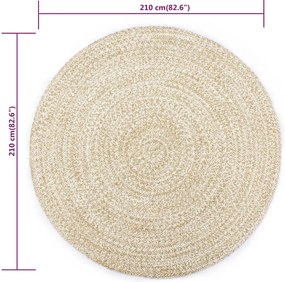 Tapete artesanal em juta 210 cm branco e castanho