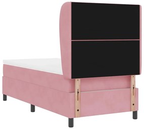Cama Box com Colchão Rosa, 90x190 cm, Veludo