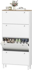 Sapateira para 32 Pares, 80 x 23,5 x 157 cm, 4 Gavetas Basculantes, Branco e Carvalho