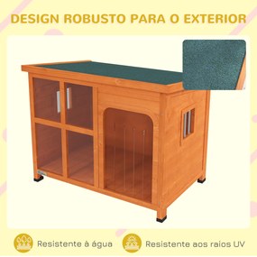 Casota para Cães de Exterior para Cães Pequenos Médios com Teto Asfáltico 2 Janelas Porta com Cortina Transparente e Base Amovível 90x62x71 cm Madeira