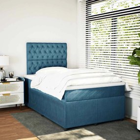 Cama boxspring com colchão 120x200 cm veludo azul