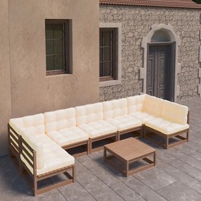 vidaXL 8 pcs conj. lounge jardim almofadões pinho maciço castanho mel
