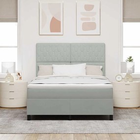 Cama Box Spring vidaXL com Colchão e Luz LED Cinza Claro 140x190 cm Ve