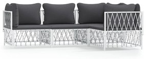 4 pcs conjunto lounge de jardim com almofadões aço branco