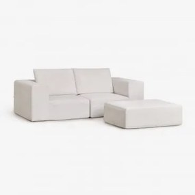 Sofá Modular De 2 Peças E Puff Em Chenille Embalado A Vácuo Norridge Chenille Bege Creme - Sklum