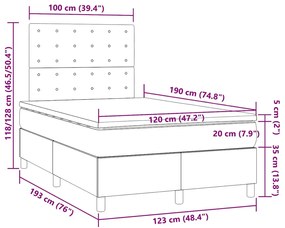 Cama box spring c/ colchão e LED 120x190 cm tecido cinza-claro