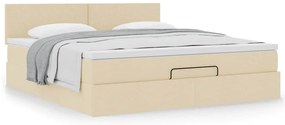 Estrutura de cama otomana com colchão tecido creme 160x200cm