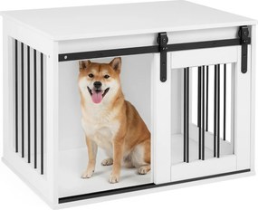 Gaiola para cães 80 x 54 x 57 cm com porta de correr, estilo celeiro, Estrutura metálica com acabamento em madeira, para cães de pequeno e médio porte