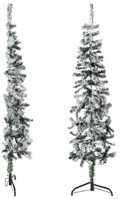 Meia árvore de Natal fina com flocos de neve 150 cm