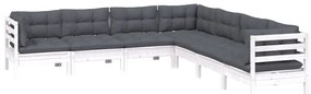 7 pcs conj. lounge de jardim c/ almofadões pinho maciço branco