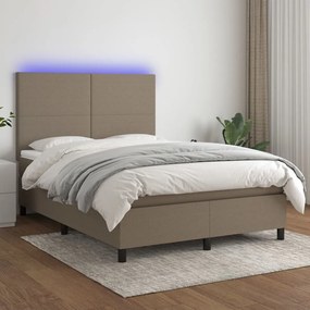 vidaXL Cama box spring colchão/LED 140x200 cm tecido cinza-acastanhado