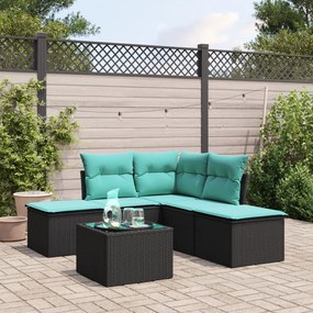 vidaXL 6 pcs conjunto de sofás p/ jardim c/ almofadões vime PE preto