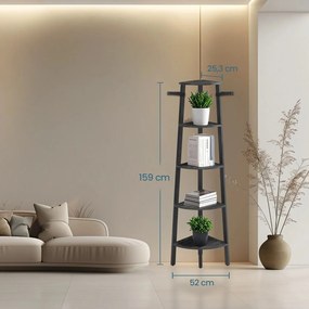 Estante de canto, estante para livros com 5 prateleiras 37,2 x 37,2 x 159 cm cinza antracite-preto 