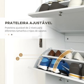 Móvel Sapateira de Entrada com 3 Gavetas Basculantes e Prateleiras Ajustáveis para 18 Pares de Sapatos 60x23,5x115 cm Branco