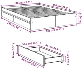 Estrutura cama c/ gavetas 120x190cm derivados de madeira branco