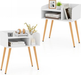 Conjunto de 2 mesas de cabeceira, Mesa de apoio modernas de meados do século de 2 níveis 50 x 32 x 58 cm Brancas