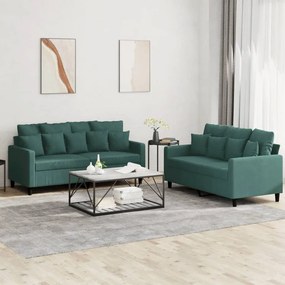 vidaXL 2 pcs conjunto de sofás com almofadões veludo verde-escuro