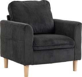 HOMCOM Poltrona de sala em veludo cotelê, poltrona 1 lugar estofada, assento largo, almofada com molas, 83x74x87cm, Cinza Escuro | Aosom Portugal