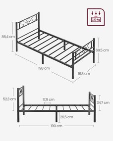 Estrutura de Cama 90 x 190 cm cama individual em metal de fácil montagem Preto