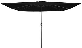 vidaXL Guarda-sol quadrado com luzes LED 295x245 cm, preto