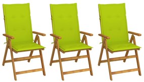 vidaXL Cadeiras de jardim dobráveis c/ almofadões 3 pcs acácia maciça
