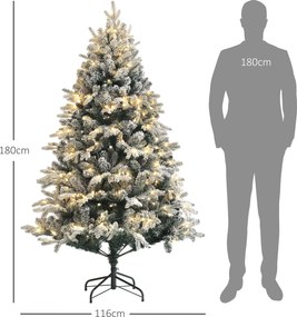 Árvore de Natal artificial de 180 cm com luzes LED, 793 ramos cobertos de neve com grande realismo, suporte dobrável em aço, verde