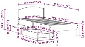 Cama sem colchão 90x190 cm madeira de pinho maciça castanho-mel