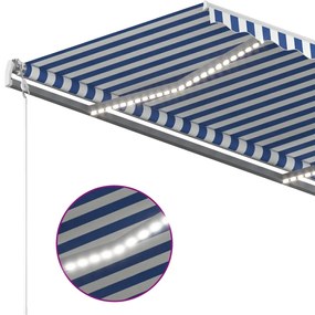 Toldo retrátil manual com luzes LED 4x3 m azul e branco