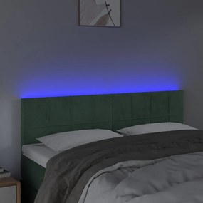 Cabeceira de cama c/luzes LED veludo 144x5x78/88cm verde-escuro