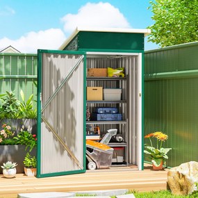 Abrigo Exterior Metálico 107,5x91x185 cm Abrigo de Jardim com Teto Inclinado Porta com Trinco Ventilação e Luvas Verde