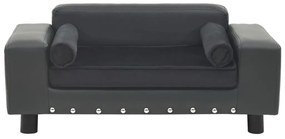 Sofá p/ cães 81x43x31cm pelúcia e couro artificial cinza-escuro