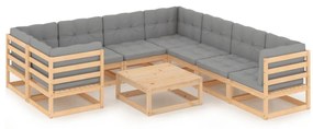 9 pcs conjunto lounge de jardim c/ almofadões pinho maciço