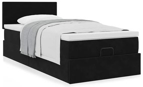 Estrutura de cama otomana com colchão preto veludo