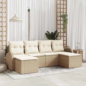 vidaXL Conjunto de Sofá de Jardim 6 Peças com Almofadas Bege Polié Rattan