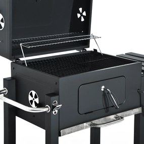 Churrasqueira Vegetal com Prateleiras de Rodas Grelha de barril Carrinho de piquenique para churrasco Camping Fumador Fumaça de Carbono 115x56x108cm