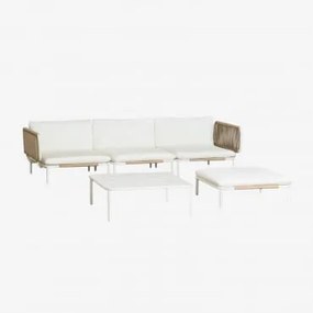 Conjunto De Jardim Com Sofá Modular De 3 Peças Com 2 Módulos De Canto, Puff E Mesa De Centro Em Aço Roubly Beige De Amêndoa - Sklum
