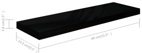Prateleiras de parede suspensas 4 pcs 80x23,5x3,8cm MDF preto