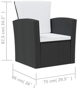 8 pcs conjunto lounge de jardim c/ almofadões vime PE preto