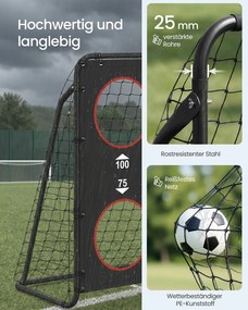 Baliza de futebol 60 x 180 x 120 cm com rede de PE para exterior Preta