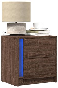 vidaXL Mesa cabeceira c/ luzes LED derivados madeira carvalho castanho