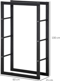 Porta-lenha Prateleira para lenha de lareira Porta-lenha de design contemporâneo Carga máxima: 100 kg Dimensões: 60 x 25 x 100 cm Metal preto