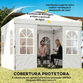 Tenda Dobrável 3x3 m Pop-up com UPF 50+, 4 Laterais Removíveis, Altura Ajustável e Bolsa de Transporte, Branco
